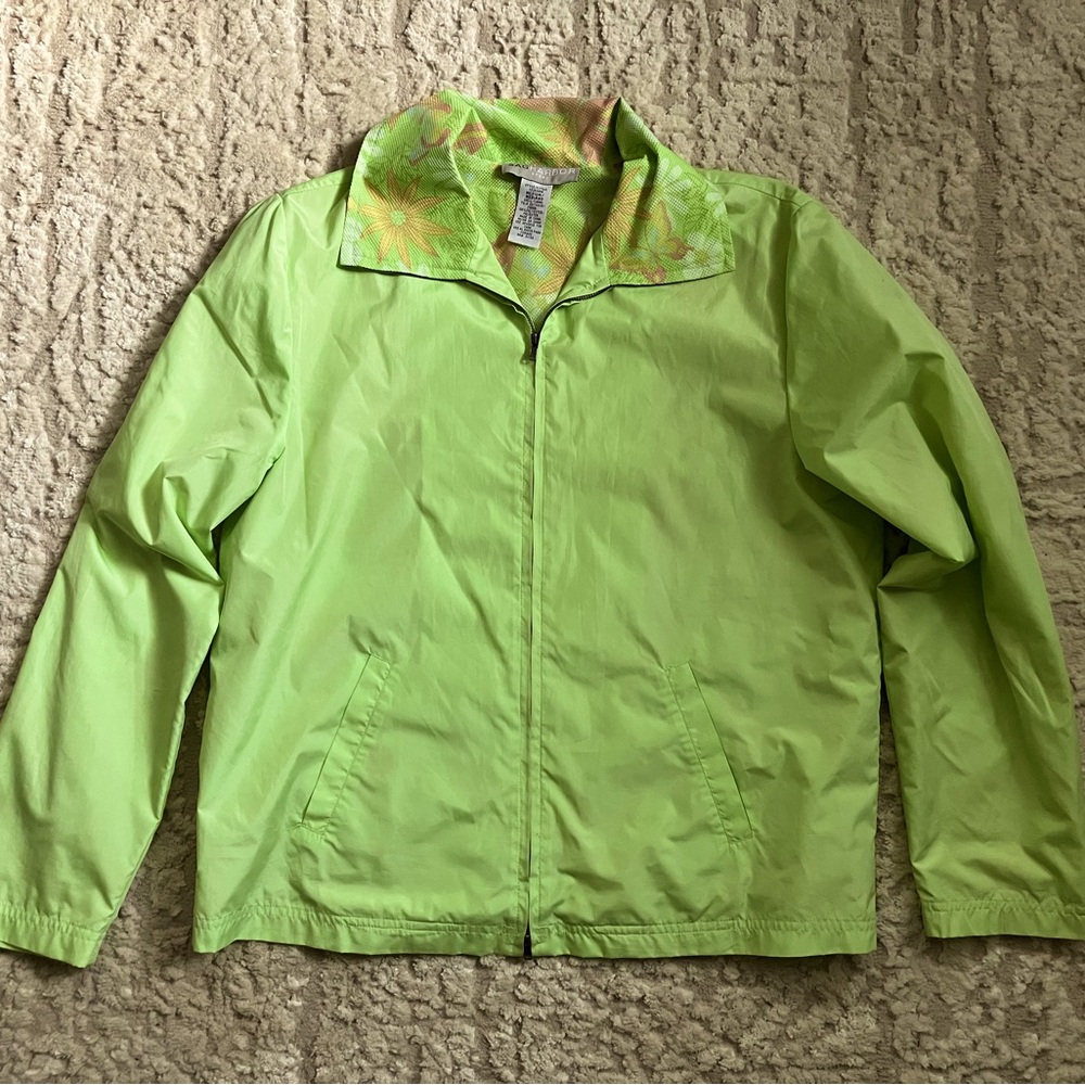 Sag Harbor Sport Lime Green, Floral Mesh-lined Jacket Medium